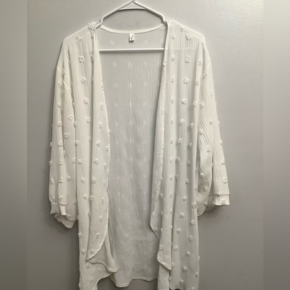 White Textured Open Cardigan